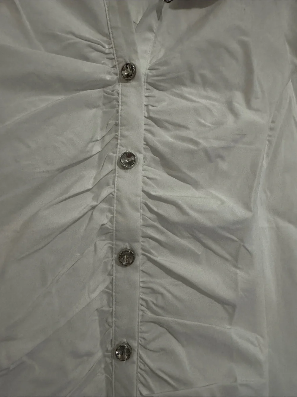 New York & Company White Ruched Front Button-Down Shirt